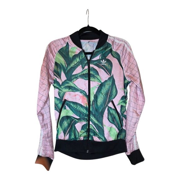 ADIDAS x FARM RIO Pink Palm Tropical Leaf Track Jacket Full Zip - Size XS - Picture 1 of 8